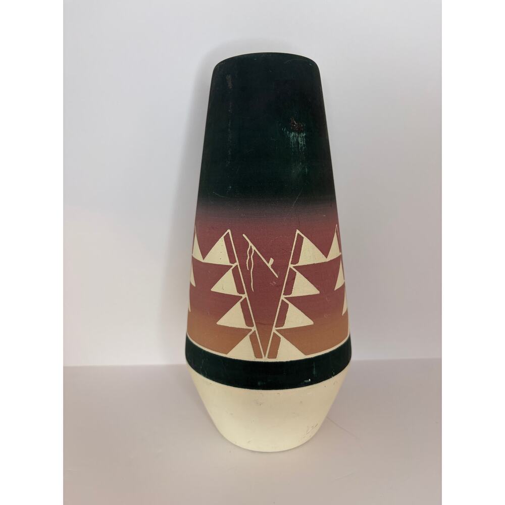 Handcrafted Sioux Pottery Vase Native American Style Geometric Southwest Decor - Picture 2 of 7